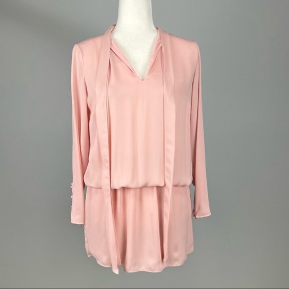 Amanda Uprichard Womens Long Sleeve Blouson Mini Dress Pink Tie Neck size XS - Picture 3 of 11